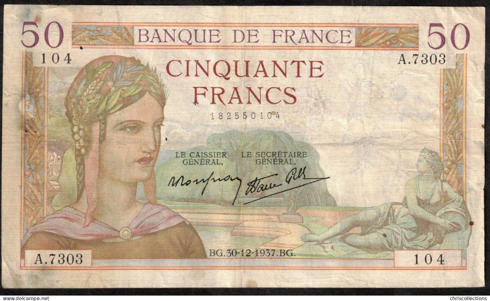 FRANCE - 50 Francs Cérès - 30/12/1937 - TB+  -  F : 18/6 - 50 F 1934-1940 ''Cérès''