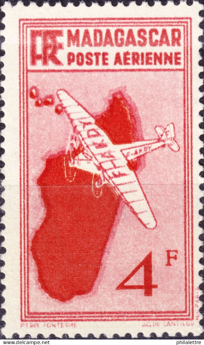 MADAGASCAR - 1935-38 - Yv.PA6 4fr Rose Avion & Ile Rouge - Neuf* TB - Poste Aérienne