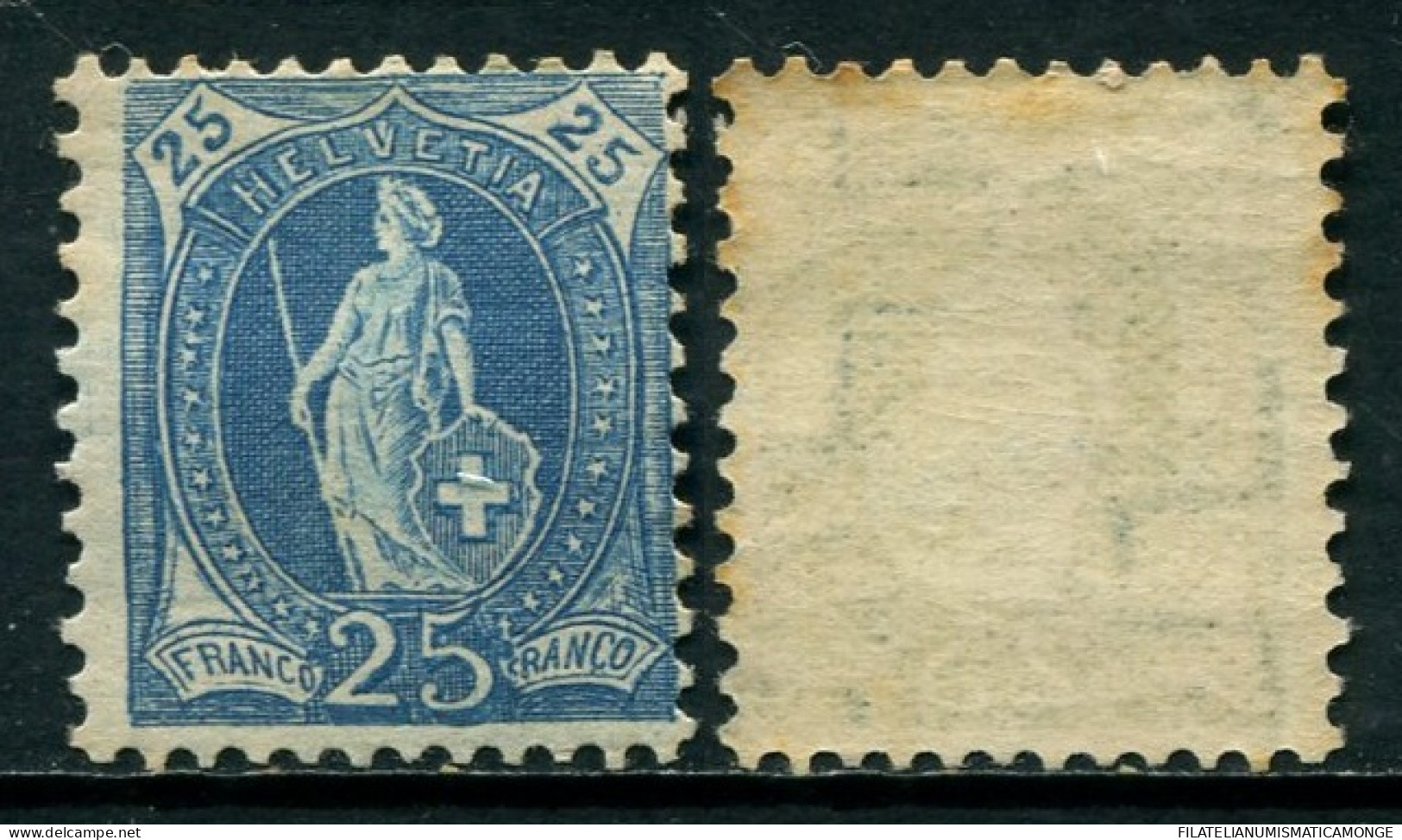 Suiza 1882 Correo 73 * / PO 25 Ctms. 1882 Azul  - Ungebraucht