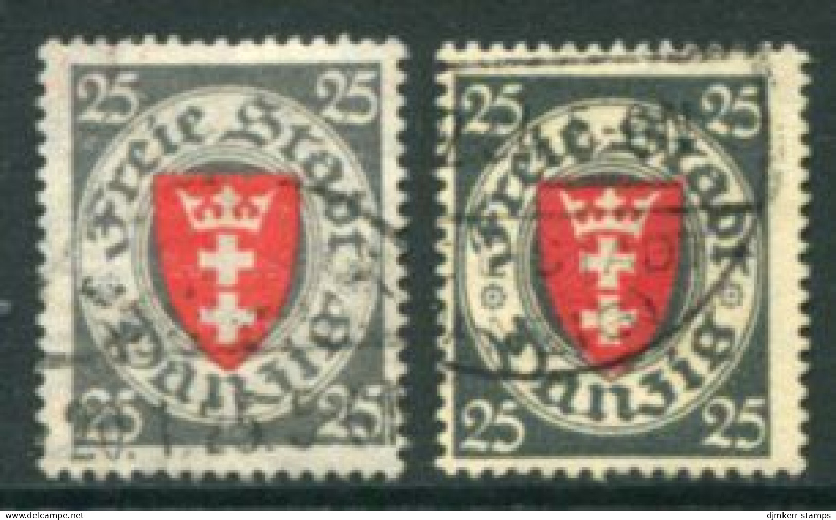 DANZIG 1924-29 Arms Definitive 25 Pf. In Two Shades, Used.. Michel  Spez..  197xa,xb  €11 - Usati