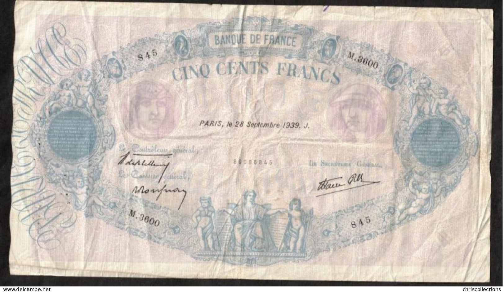 FRANCE - 500 Francs Bleu Et Rose - 28/9/1939 - TB - F. : 31/41 - 100 F 1888-1909 ''Bleu Et Rose''