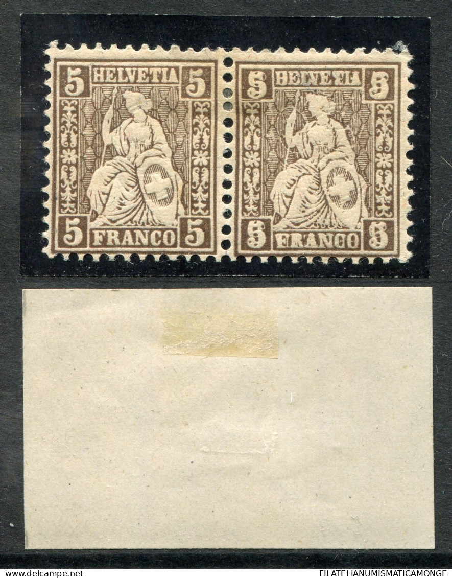 Suiza 1867 Correo 35+35c */MH 5 Ctms 1862 Marron / Pareja Sello Doble Impresion - Ungebraucht