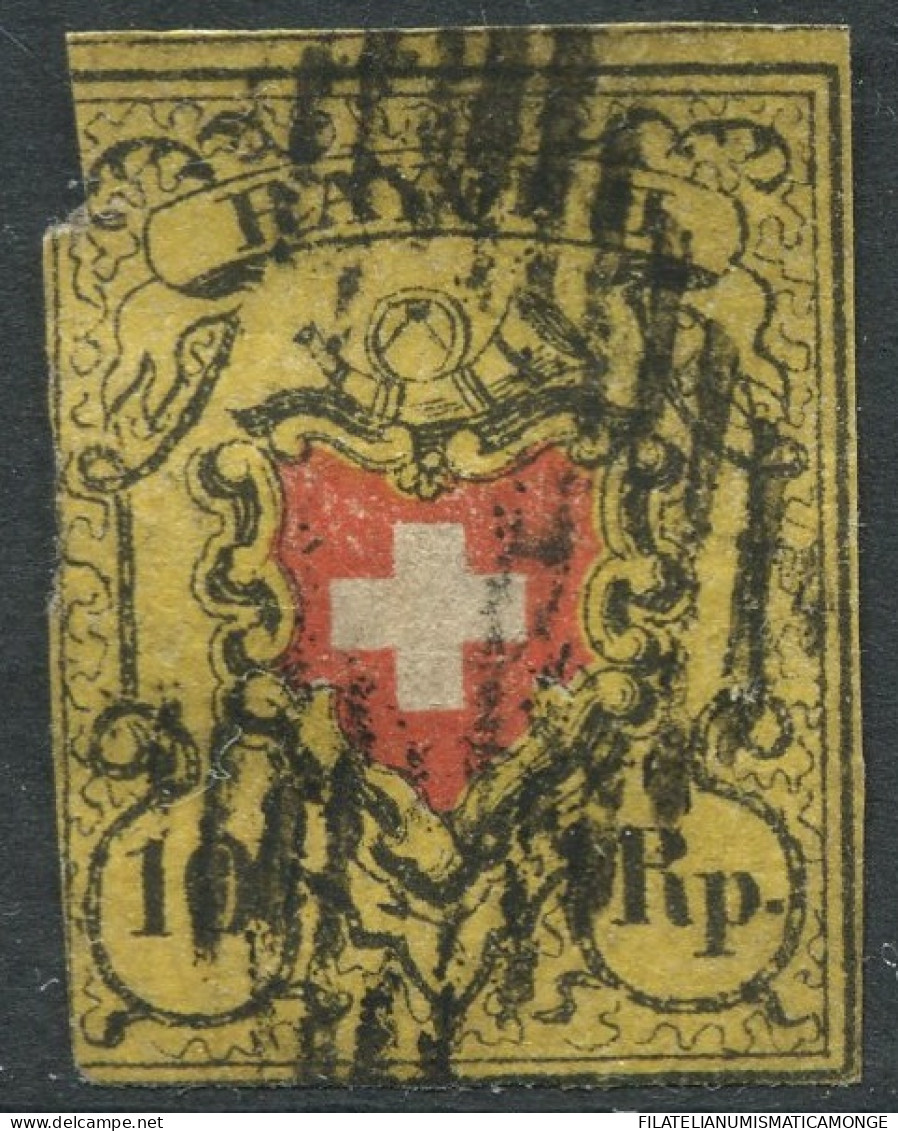 Suiza 1850 Correo 15 US 10 Rp. 1850 Amarillo / Defectos  - 1843-1852 Kantonalmarken Und Bundesmarken