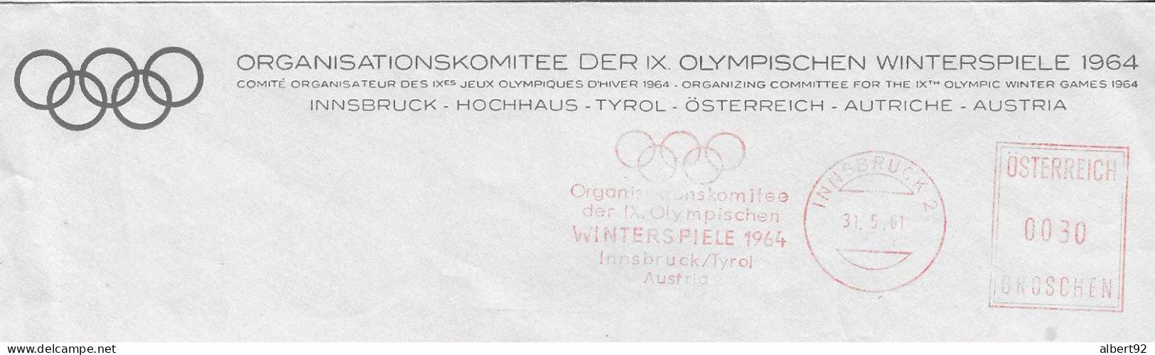 1961 EMA Sur Lettre Du Comité D'Organisation Des Jeux Olympiques D'Hiver 1964 à Innsbruck - Inverno1964: Innsbruck