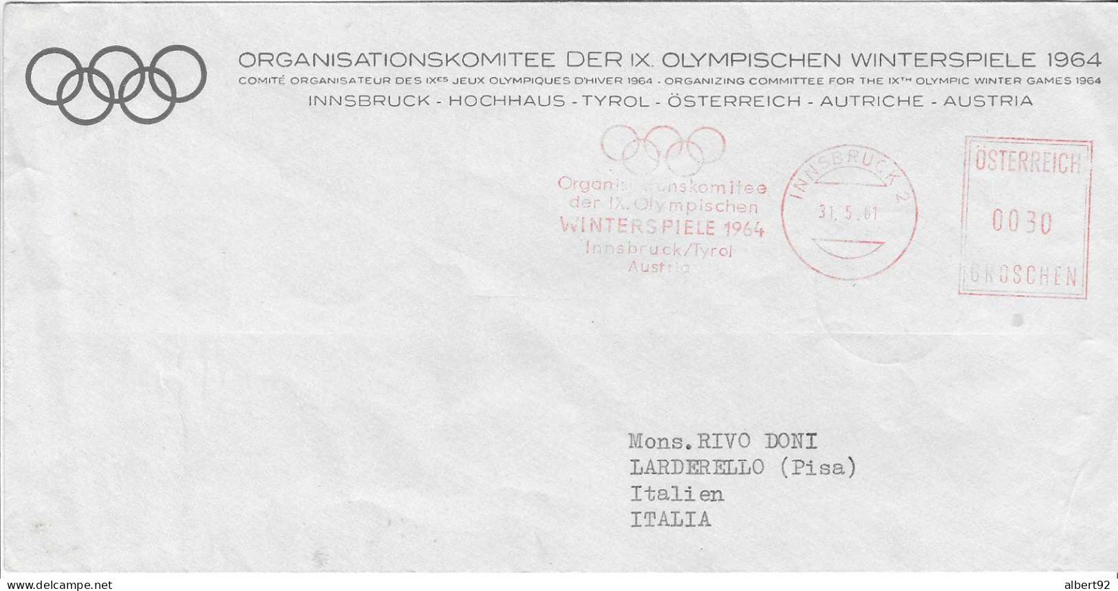 1961 EMA Sur Lettre Du Comité D'Organisation Des Jeux Olympiques D'Hiver 1964 à Innsbruck - Winter 1964: Innsbruck