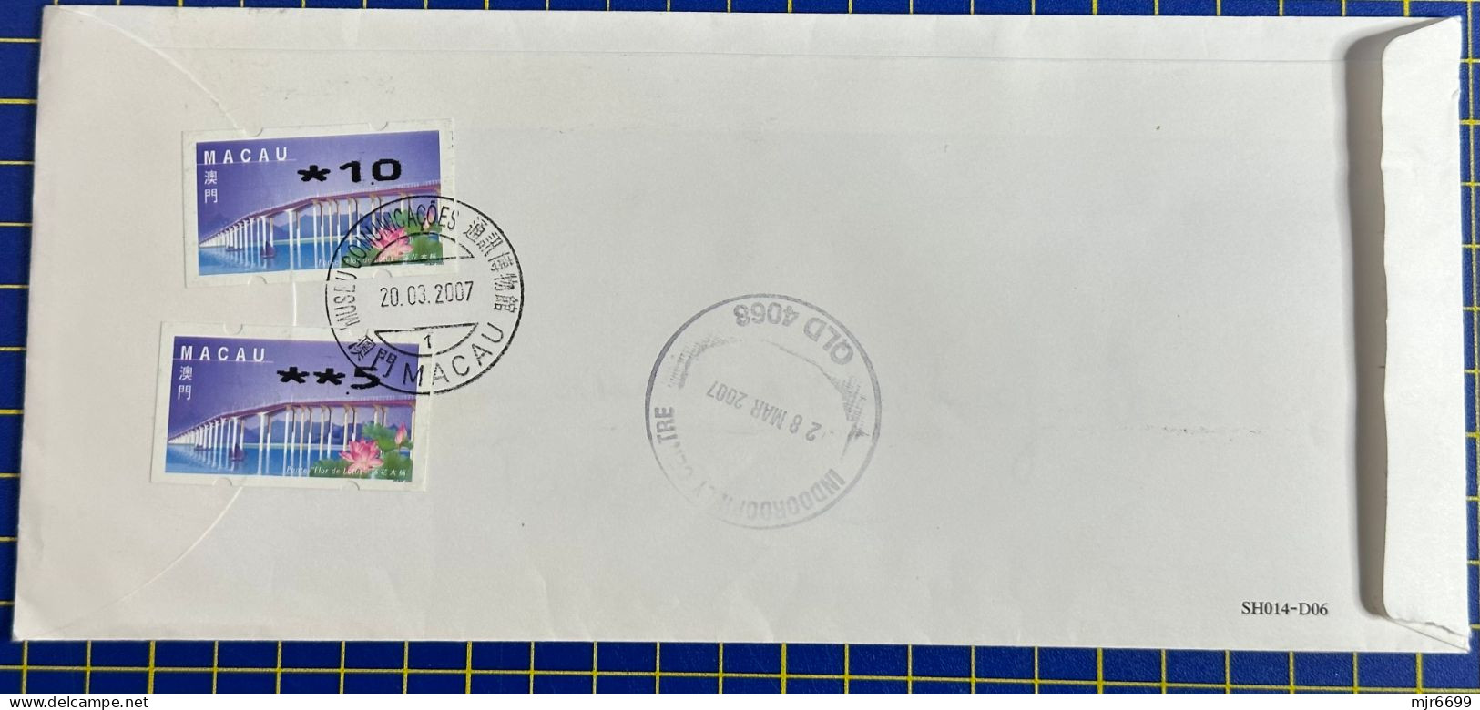 MACAU 2007 REGISTERED COVER TO AUSTRALIA WITH SNAKE AND ATM LABEL STAMPS - Briefe U. Dokumente