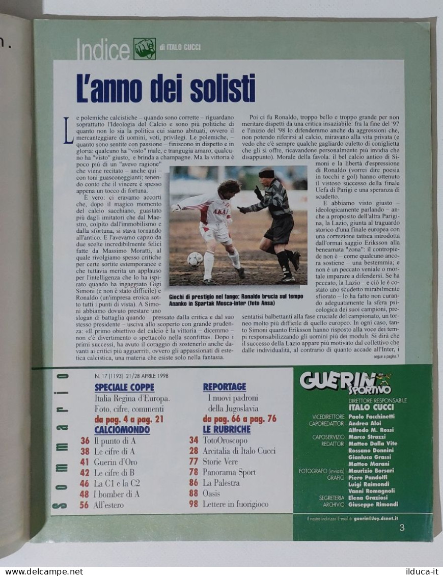 I115149 Guerin Sportivo A. LXXXVII N. 17 1998 - Juventus - Roma Lazio - Eurocopp - Sport