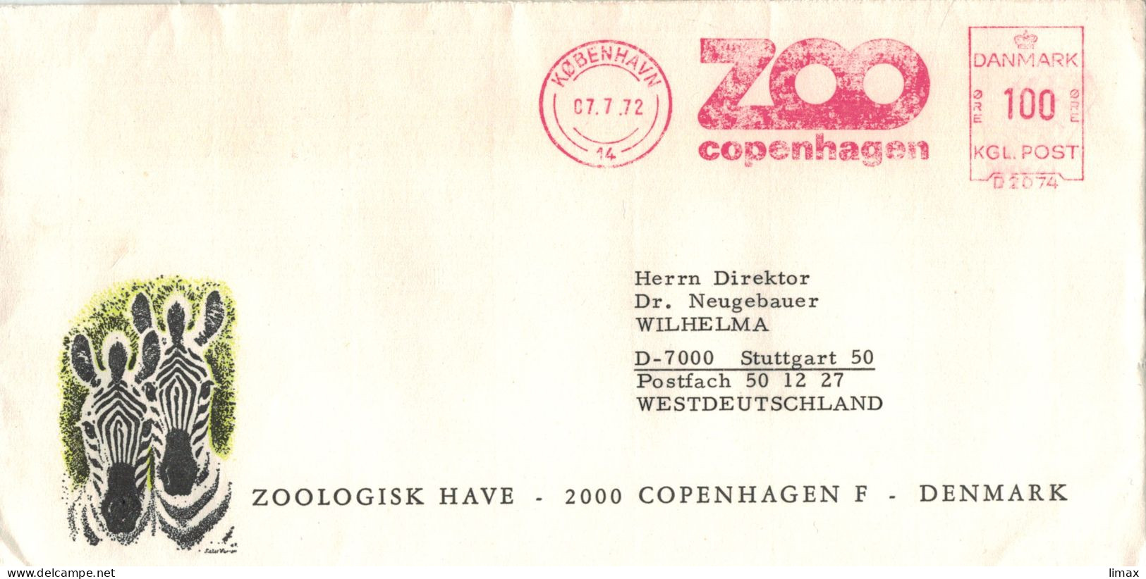 [A5] Kopenhagen Kobenhavn Zoo 1972 Illustriertes Kuvert - Maschinenstempel (EMA)