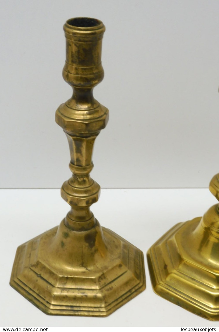 - 2 BOUGEOIRS BRONZE LOUIS XIV JUS de GRENIER PATINE ANCIENNE CANDLESTICK   E