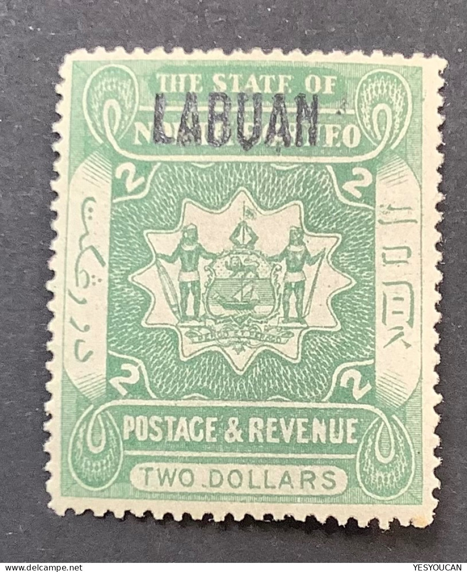 LABUAN 1904 SG 140 2$ Green Mint* XF RARITY Cert Scheller Ex Frazer (North Borneo Malaysia Straits Settlements Singapore - Borneo Del Nord (...-1963)