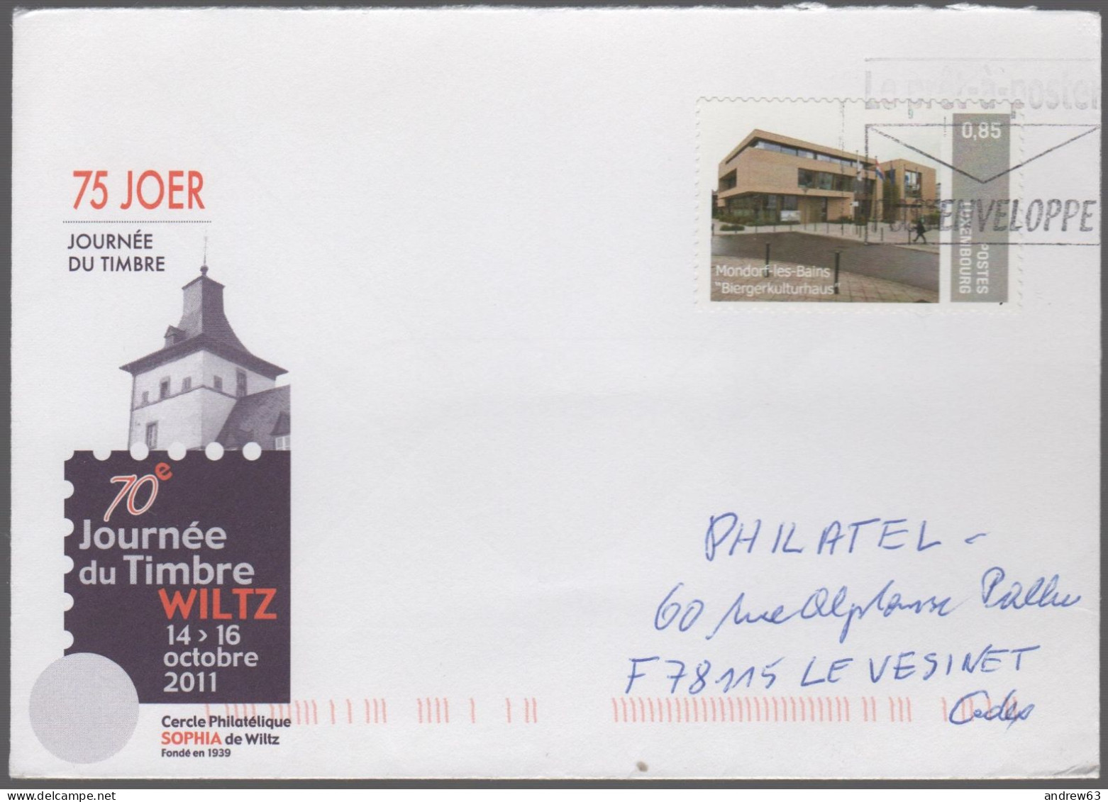 LUSSEMBURGO - LUXEMBOURG - 2011 - 0,85€ Personalised Stamp Mondorf-les-Bains + Flamme - Viaggiata Da Luxembourg Per Le V - Covers & Documents
