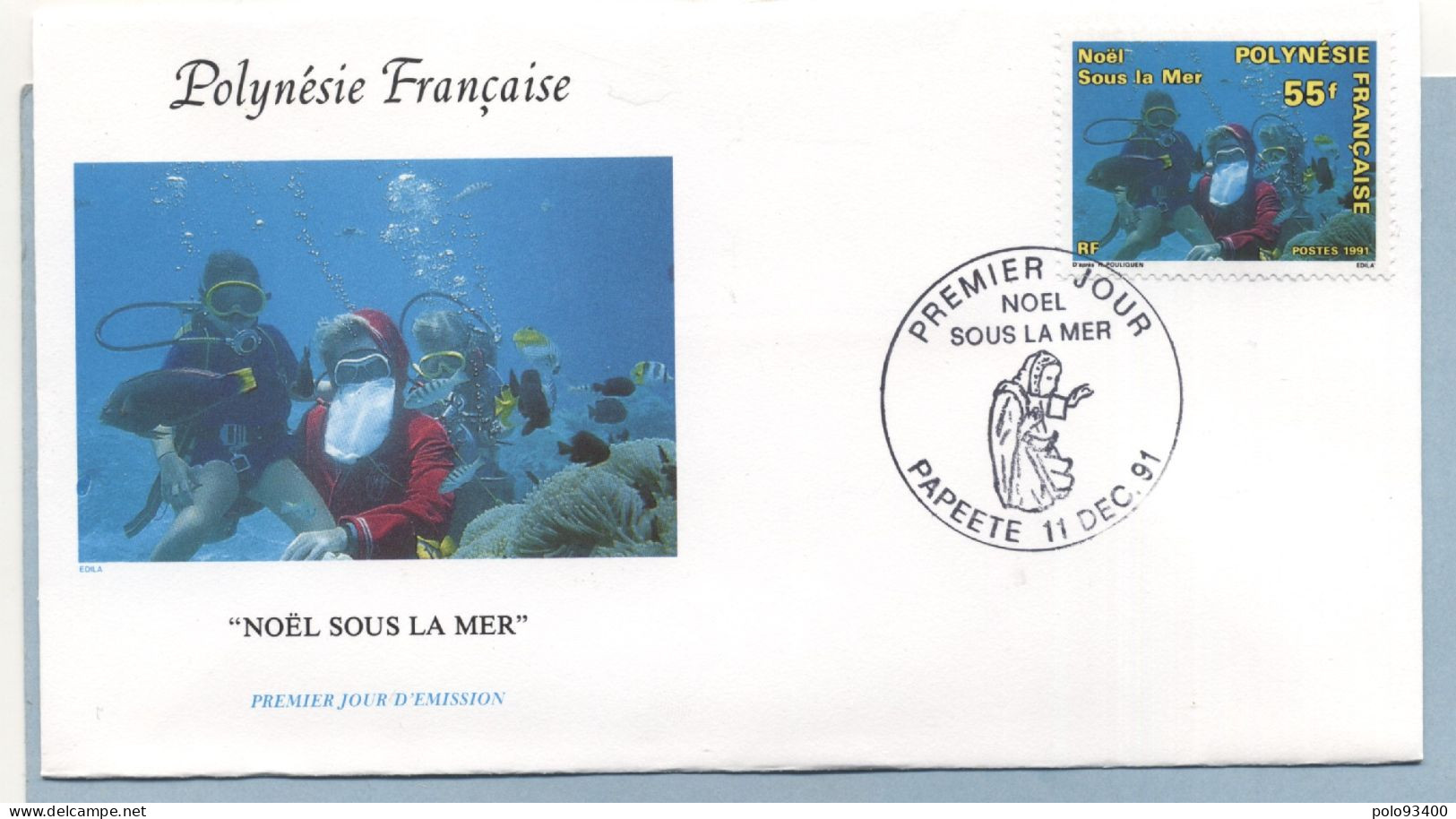 1991 NOEL SOUS LA MER 55 FRANCS - Covers & Documents