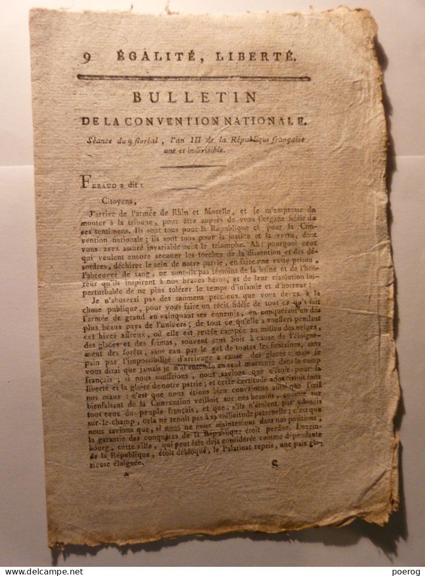 BULLETIN DE LA CONVENTION NATIONALE De 1795 - FERAUD - ARMEE OUEST VENDEE GENERAL COFFIN CANCLAUX ST PIERRE DE CHEMILLE - Wetten & Decreten