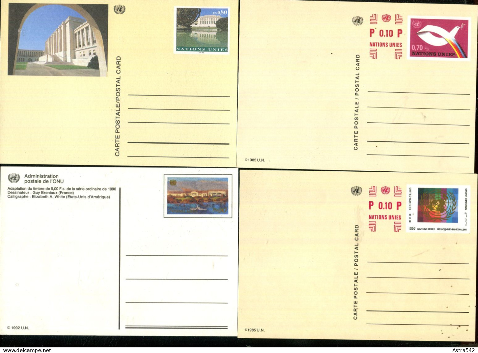 "UNO-GENF" 1986 Ff., Postkarten Mi. P 7, P 8, P 10 Und P 11 ** (16072) - Briefe U. Dokumente
