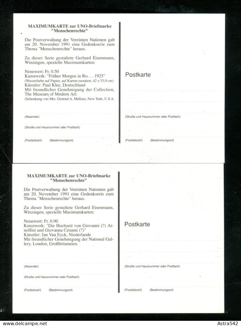 "UNO-GENF" 1992, Mi. 208/209 "Menschenrechte Auf 2 Maximumkarten (16083) - Maximum Cards