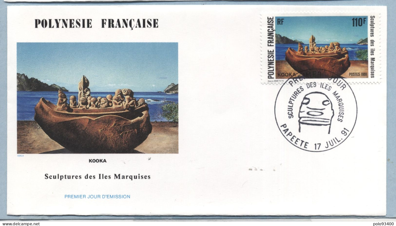 1991 JUIL 17  SCULPTURES DES ILES MARQUISES 110 FRANCS - Storia Postale