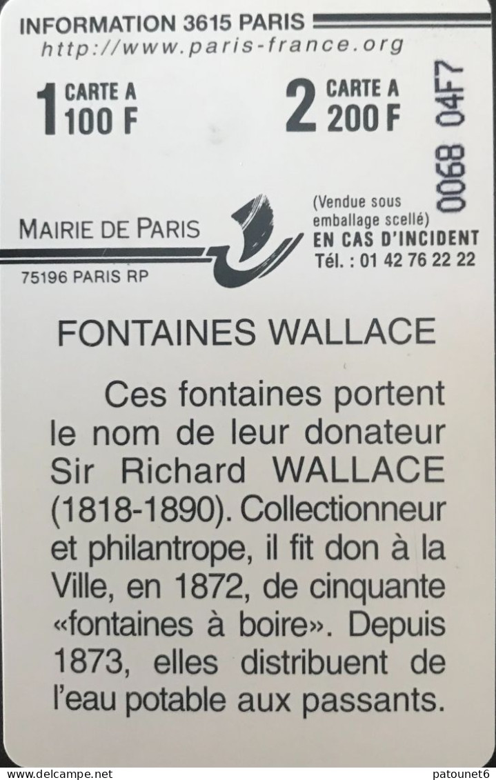 Stationnement  -  PARIS  -  2  -   Fontaines Wallace  -  200 Frcs - PIAF Parking Cards