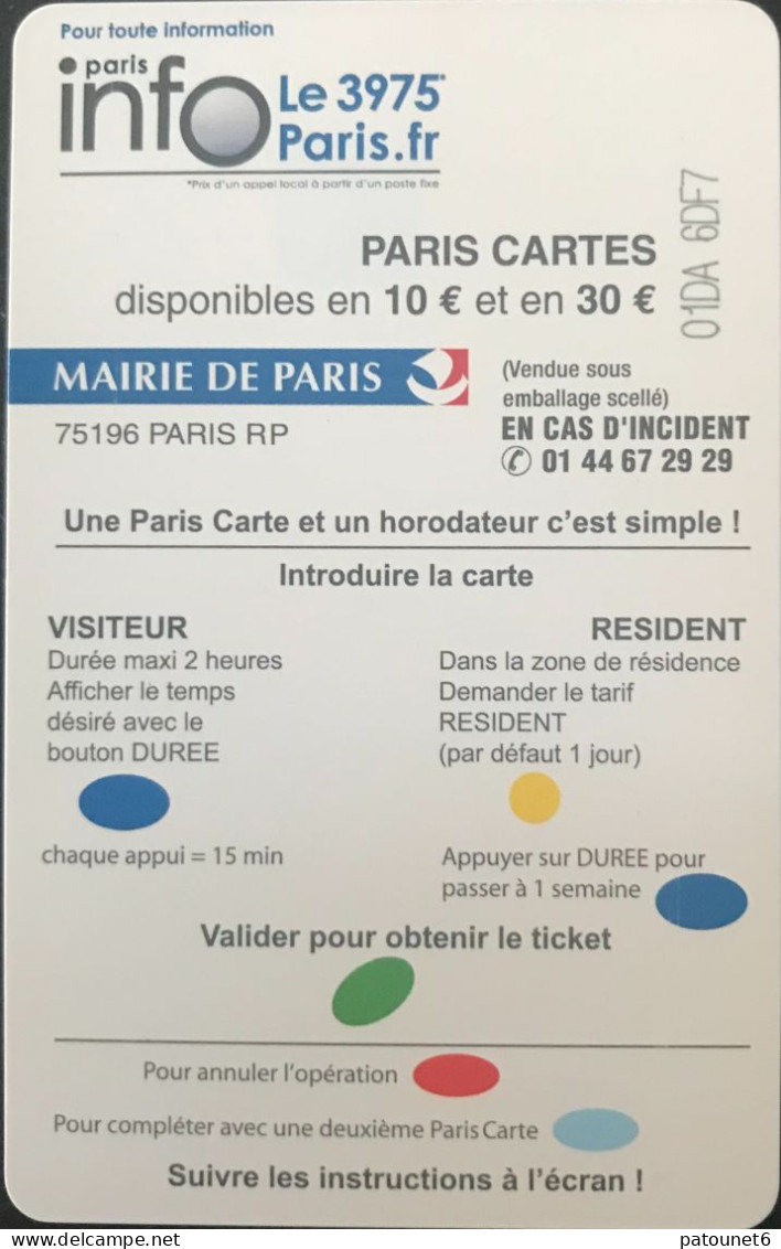 Stationnement  -  PARIS  -  Pompiers Bloqués  -  10 E.  -  Puce Différente - PIAF Parking Cards