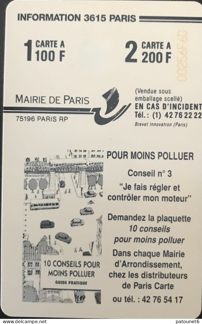 Stationnement  -  PARIS  - 1  -  Mairie De Paris  -  100 Frcs  (Puce SC 7)  - Verso Diffférent - PIAF Parking Cards