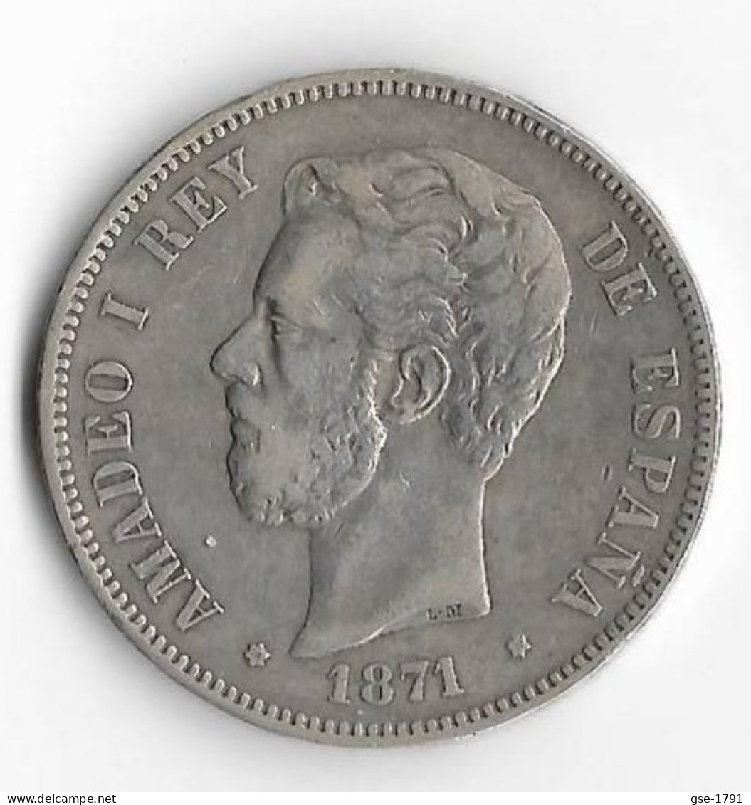 ESPAGNE  5 Pesetas AMADEO 1er 1871 *71* SD.M  TTB+ - Münzen Der Provinzen