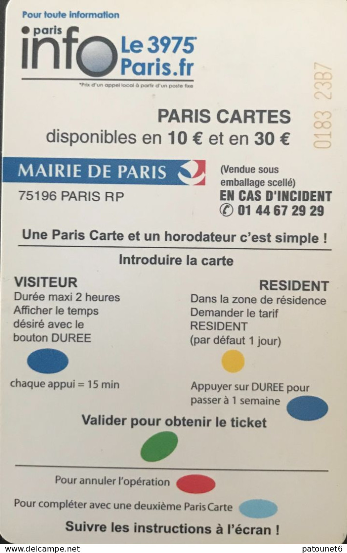 Stationnement  -  PARIS  -  Paris 2012  -  10 E. - PIAF Parking Cards