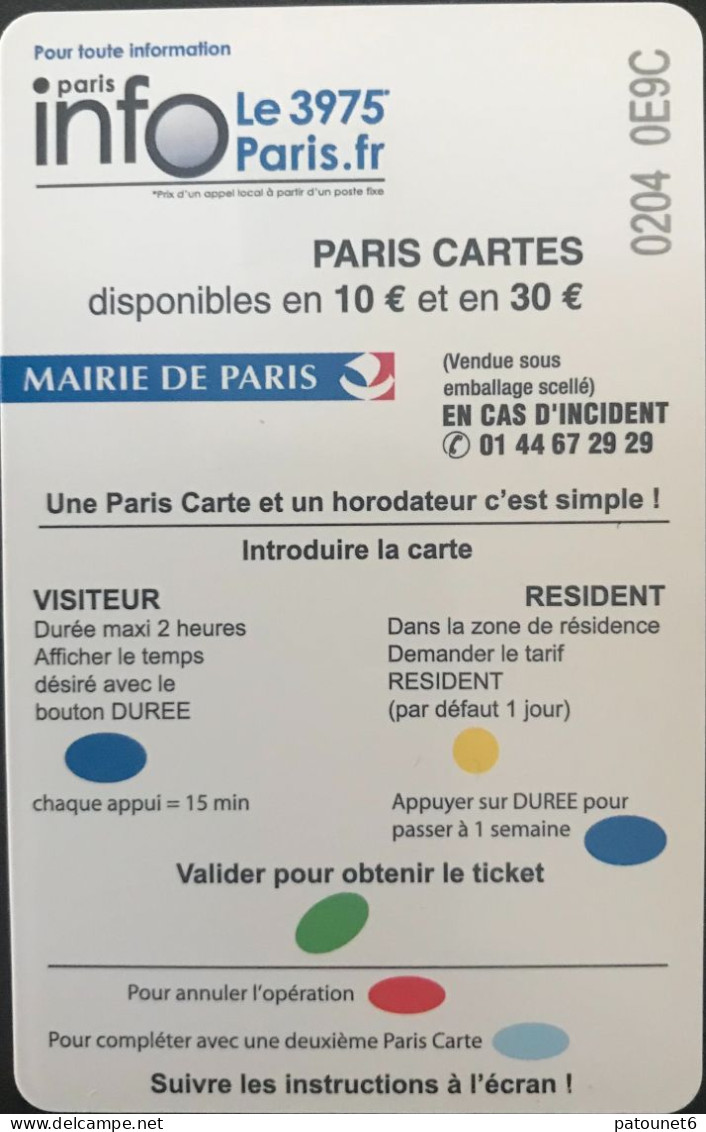 Stationnement  -   PARIS   -  Voiture Mal Garée  -  10 E. - Cartes De Stationnement, PIAF