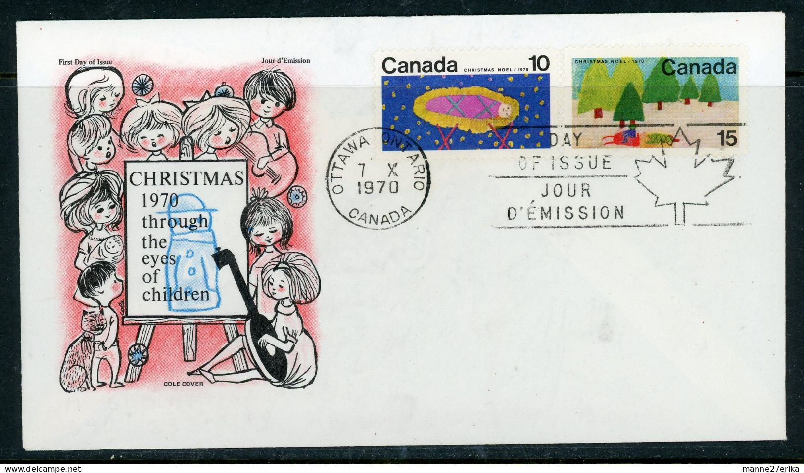 Canada FDC 1970 Christmas-Christ Child And Snowmobile And Trees - Brieven En Documenten