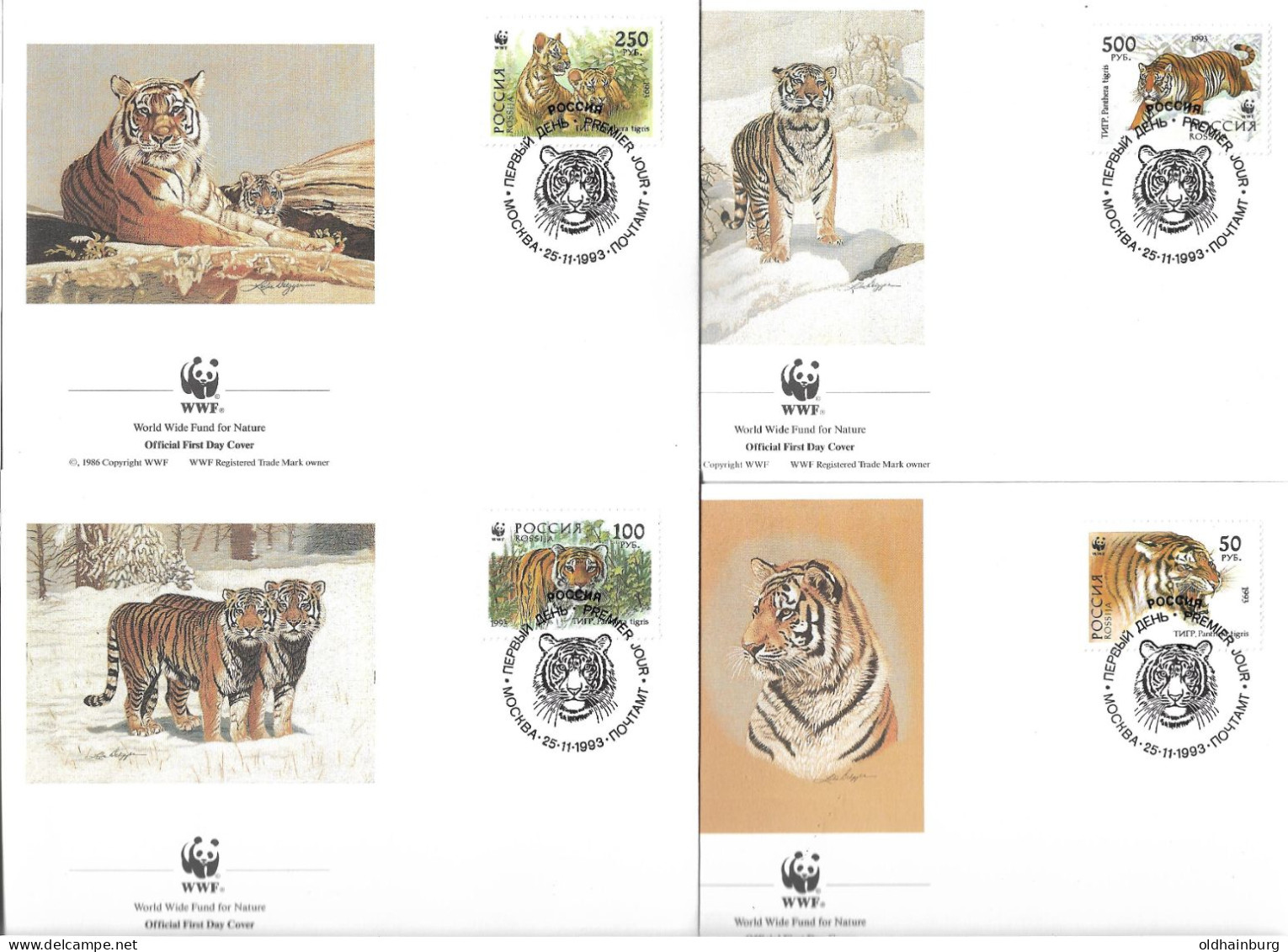 1126f: Russland 1993, WWF- Ausgabe Sibirischer Tiger, Serie **/ FDC/ Maximumkarten, Je Mit Schutzhülle - Colecciones & Series