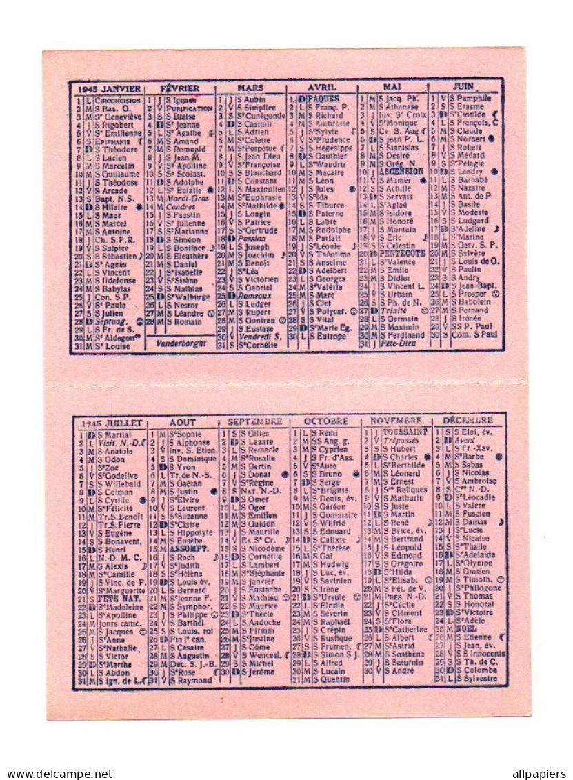 Petit Calendrier 1945 Imprimerie R. Lefebvre Spécialités De Programmes Pour Tous Spectacles Leuze - Petit Format : 1941-60