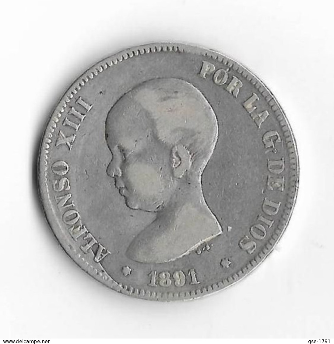 ESPAGNE  5 Pesetas  ALPHONSE XIII  Portrait Bébé 1891  PG.M , TB - Provinciale Munten