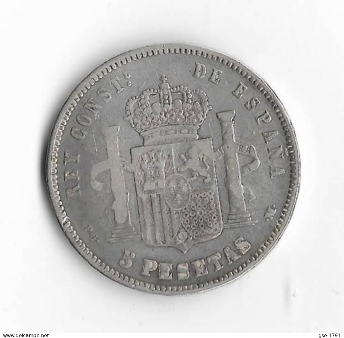 ESPAGNE  5 Pesetas  ALPHONSE XIII  Portrait Bébé 1891  PG.M , TB - Provincial Currencies