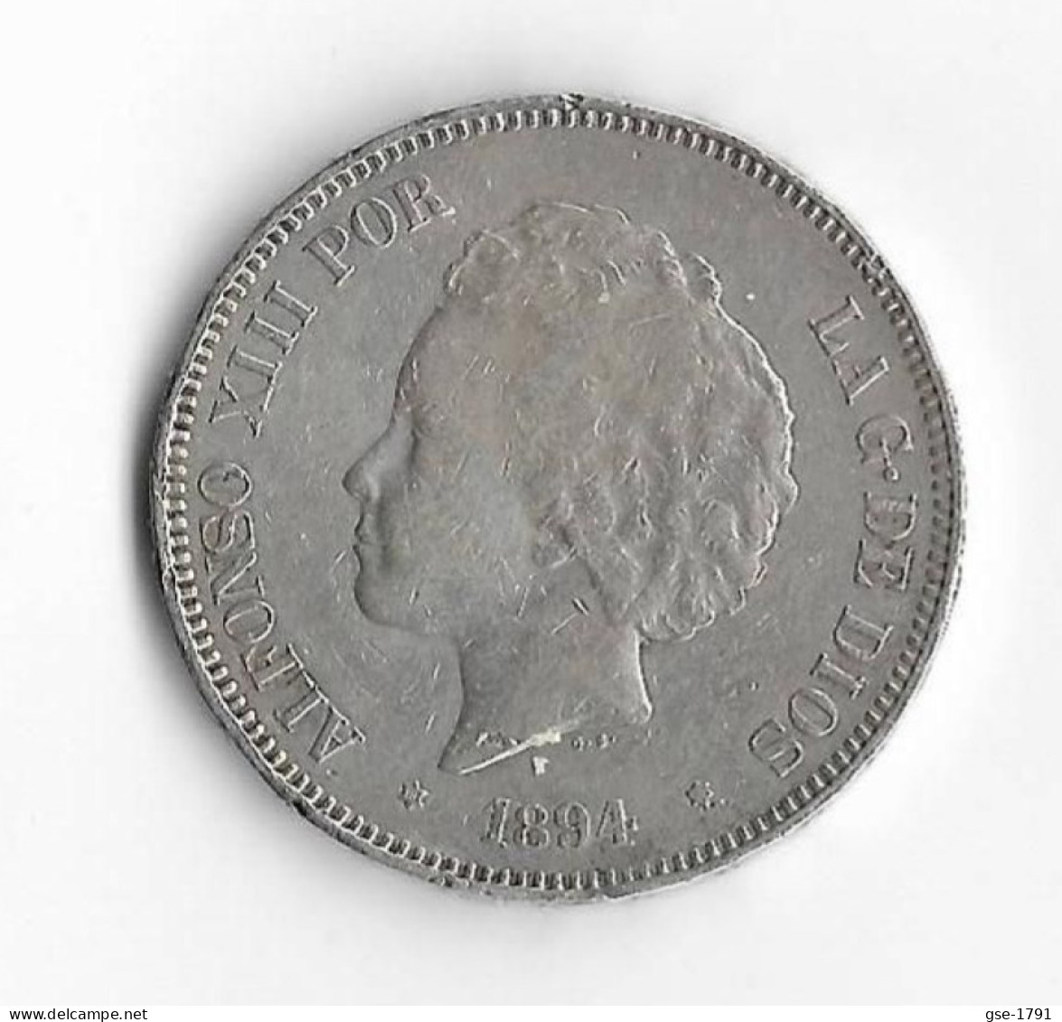 ESPAGNE  5 Pesetas  ALPHONSE XIII  Portrait Frisé 1894 *94*  PG.V , TTB - Monedas Provinciales