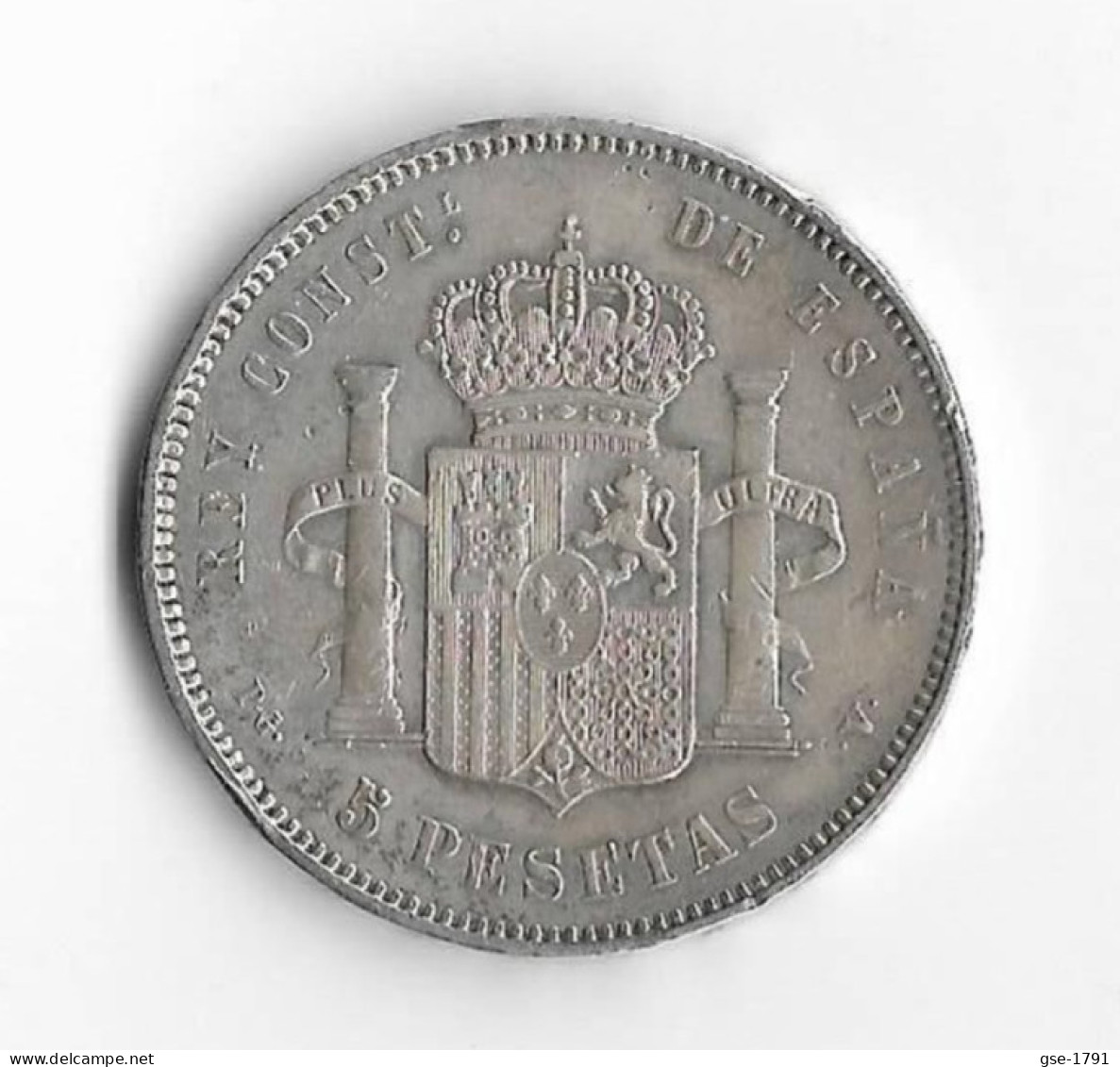 ESPAGNE  5 Pesetas  ALPHONSE XIII  Portrait Frisé 1894 *94*  PG.V , TTB - Monnaies Provinciales