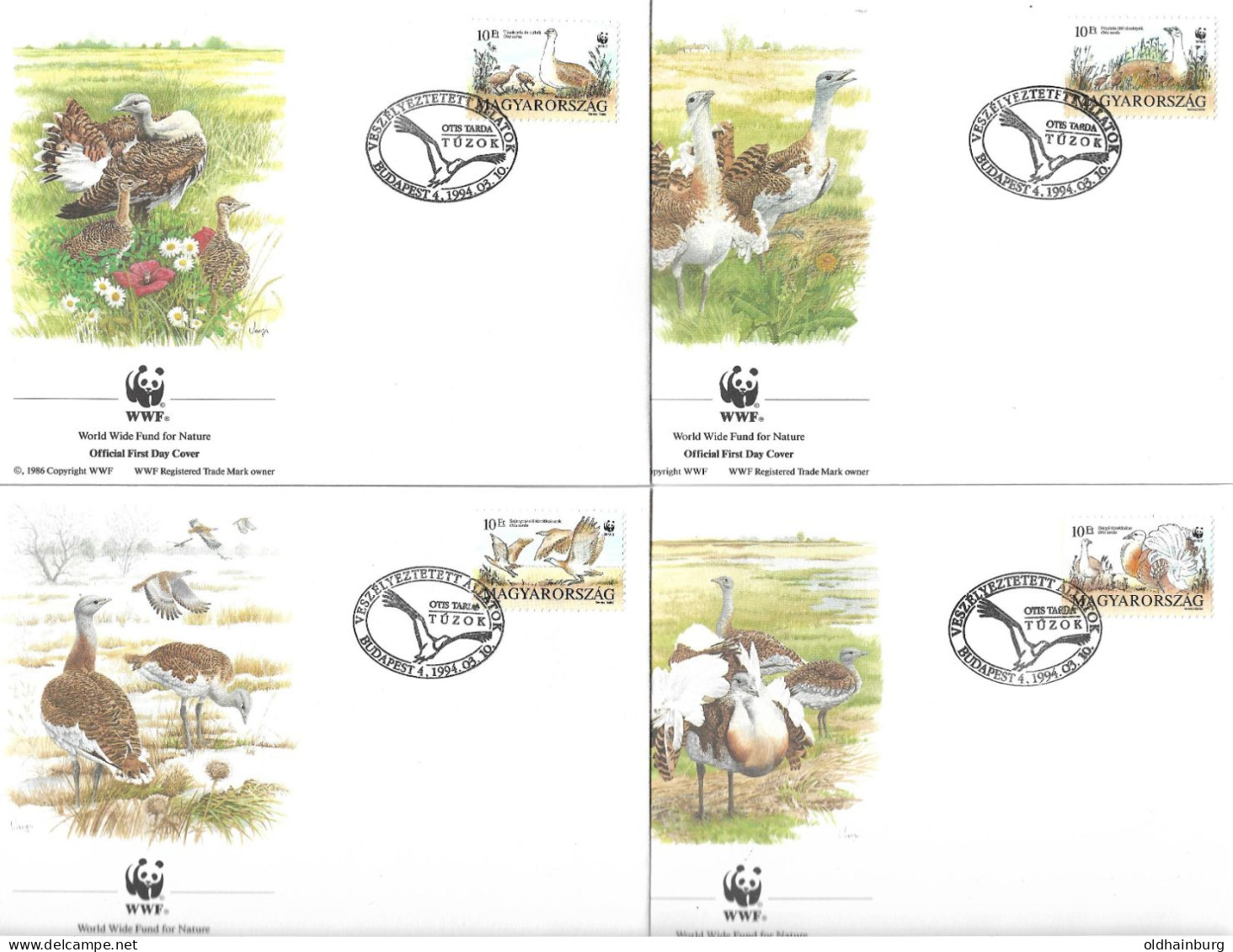 1139d: Ungarn 1994, WWF- Ausgabe Grosstrappe, Serie **/ FDC/ Maximumkarten, Jeweils In Schutzhüllen - Covers & Documents