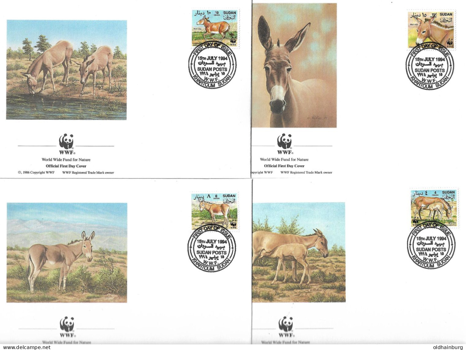 1139b: Sudan 1994, WWF- Ausgabe Afrikanischer Wildesel, Serie **/ FDC/ Maximumkarten, Jeweils In Schutzhüllen - Esel