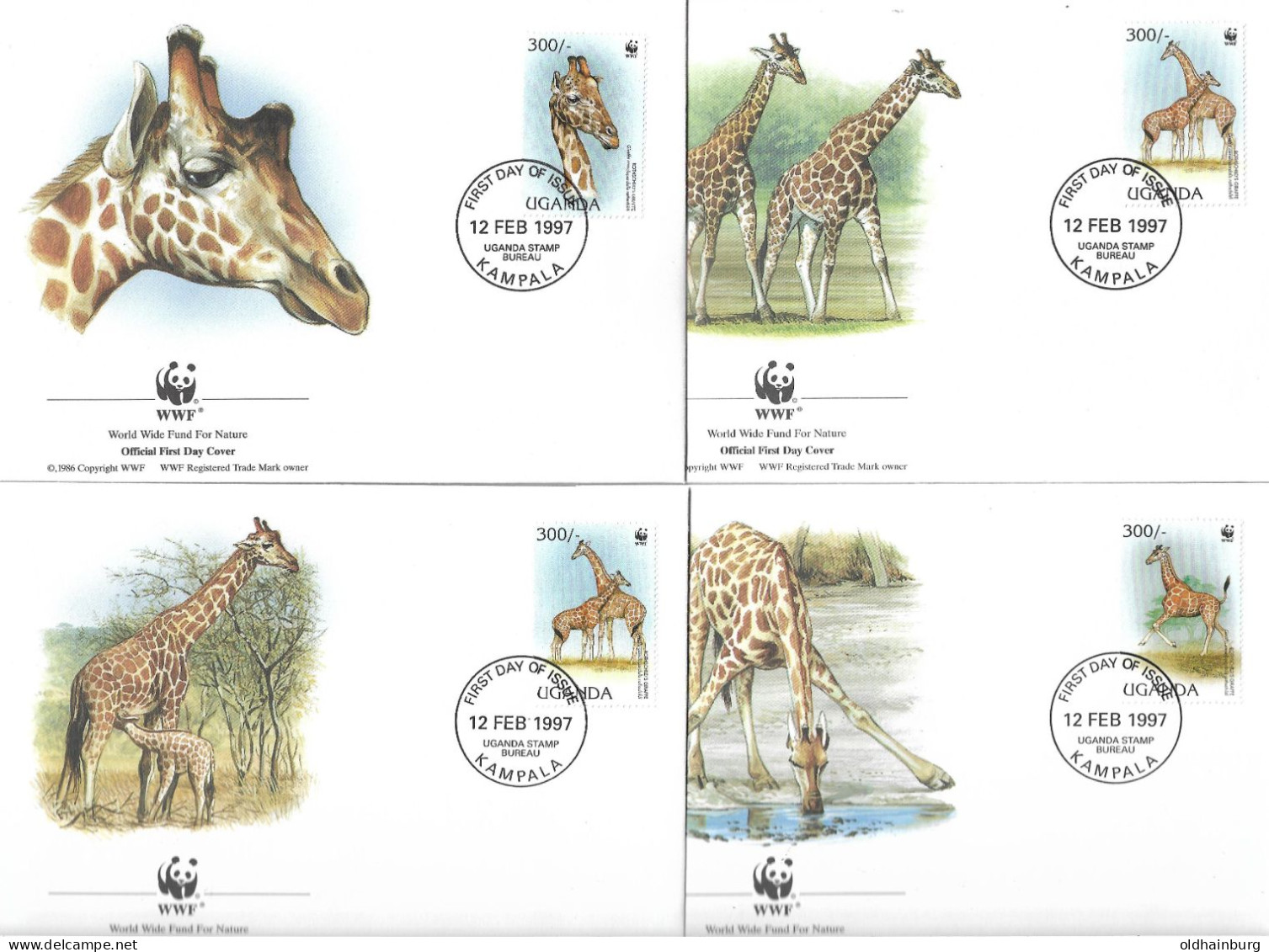 1131b: Uganda 1997, WWF- Ausgabe Giraffe, Serie **/ FDC/ Maximumkarten, Jeweils In Schutzhüllen - Jirafas