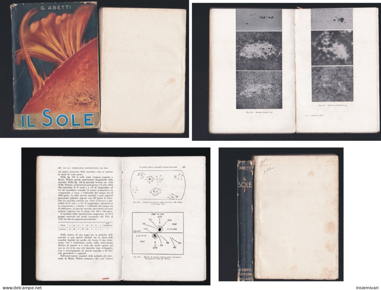 E+ABETTI GIORGIO IL SOLE HOEPLI 1936 ASTRONOMIA PRIMA EDIZIONE. - Histoire, Philosophie Et Géographie