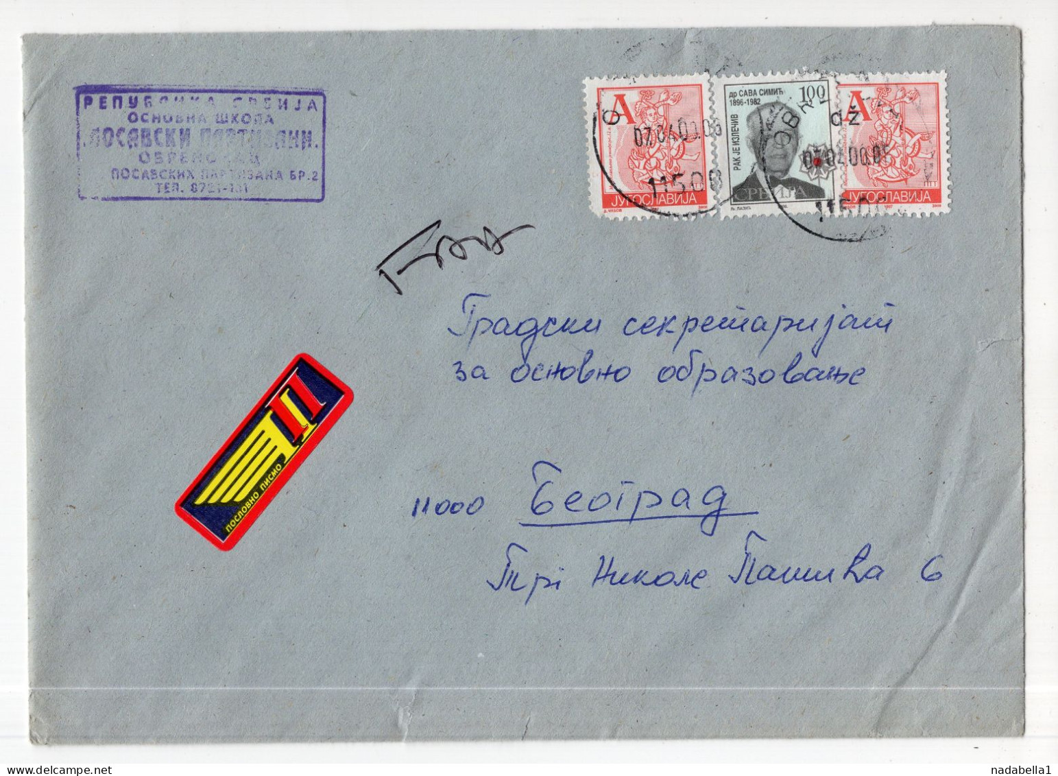 2000. YUGOSLAVIA,SERBIA,OBRENOVAC COVER USED TO BELGRADE - Brieven En Documenten