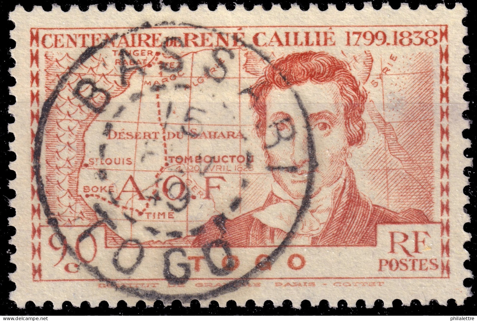 TOGO - 1949 (15 Fev) - TàD "BASSARI / TOGO" Sur Yv.172 90c Rouge Terne René Caillé- TB - Gebraucht