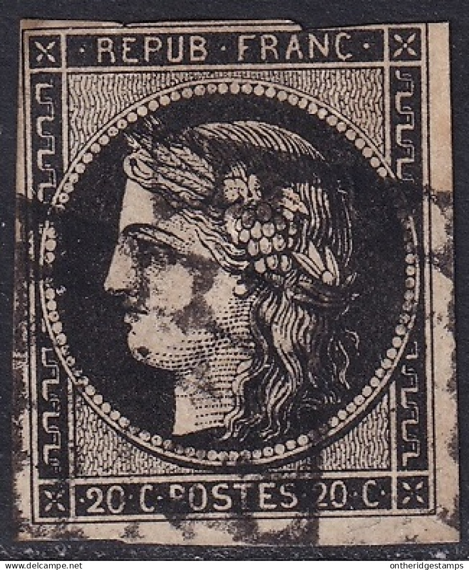 France 1849 Sc 3 Yt 3 Used Grille Cancel - 1849-1850 Ceres