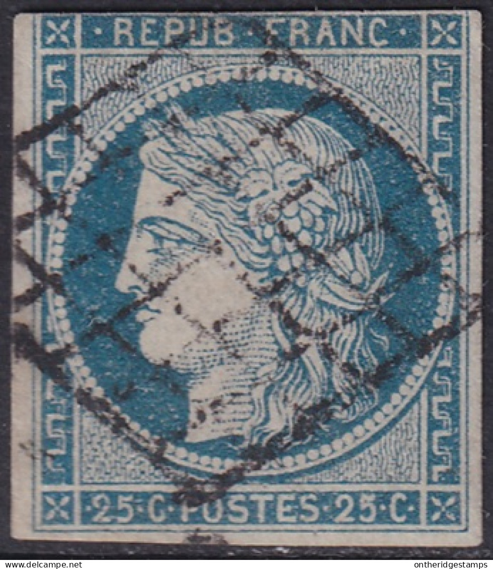 France 1850 Sc 6 Yt 4 Used Grille Cancel Small Corner Thin - 1849-1850 Ceres