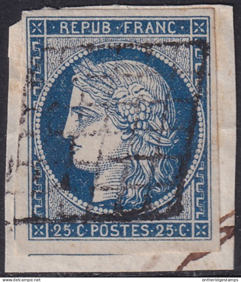 France 1850 Sc 6a Yt 4a Used Grille Cancel On Piece - 1849-1850 Ceres