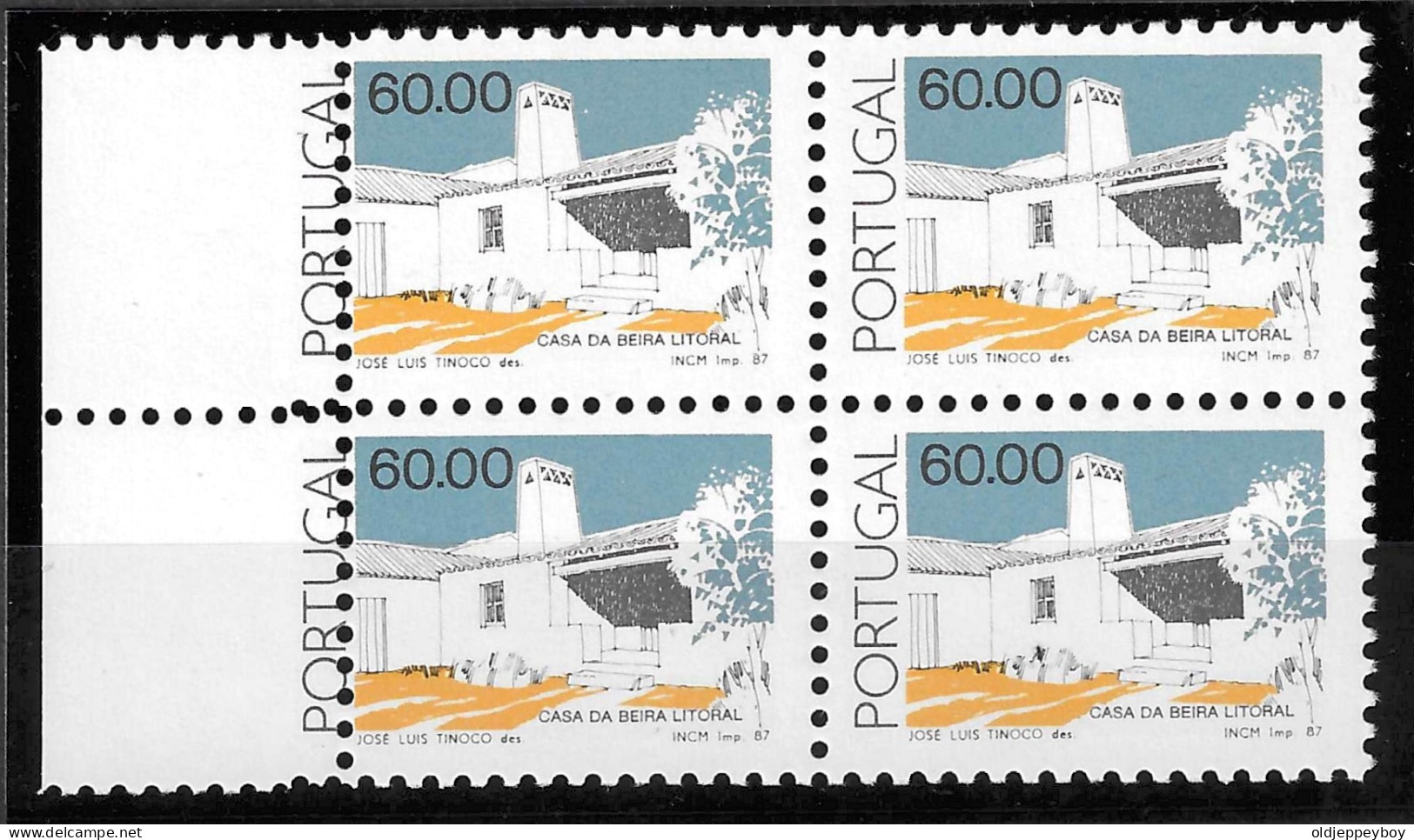 PORTUGAL 1987 Beira Coast House - ARQUITECTURA ARCHITECTURE BLOCK OF 4 WITH PERFORATION ERROR VARIETY ERRO  RARE MNH** - Nuevos