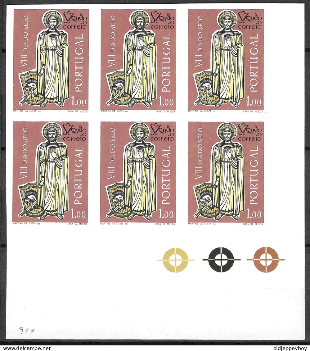 8TH STAMP DAY PORTUGAL  1962  $1 "Stamp Day" Imperforated Plate Block Of Six RARE - Ungebraucht