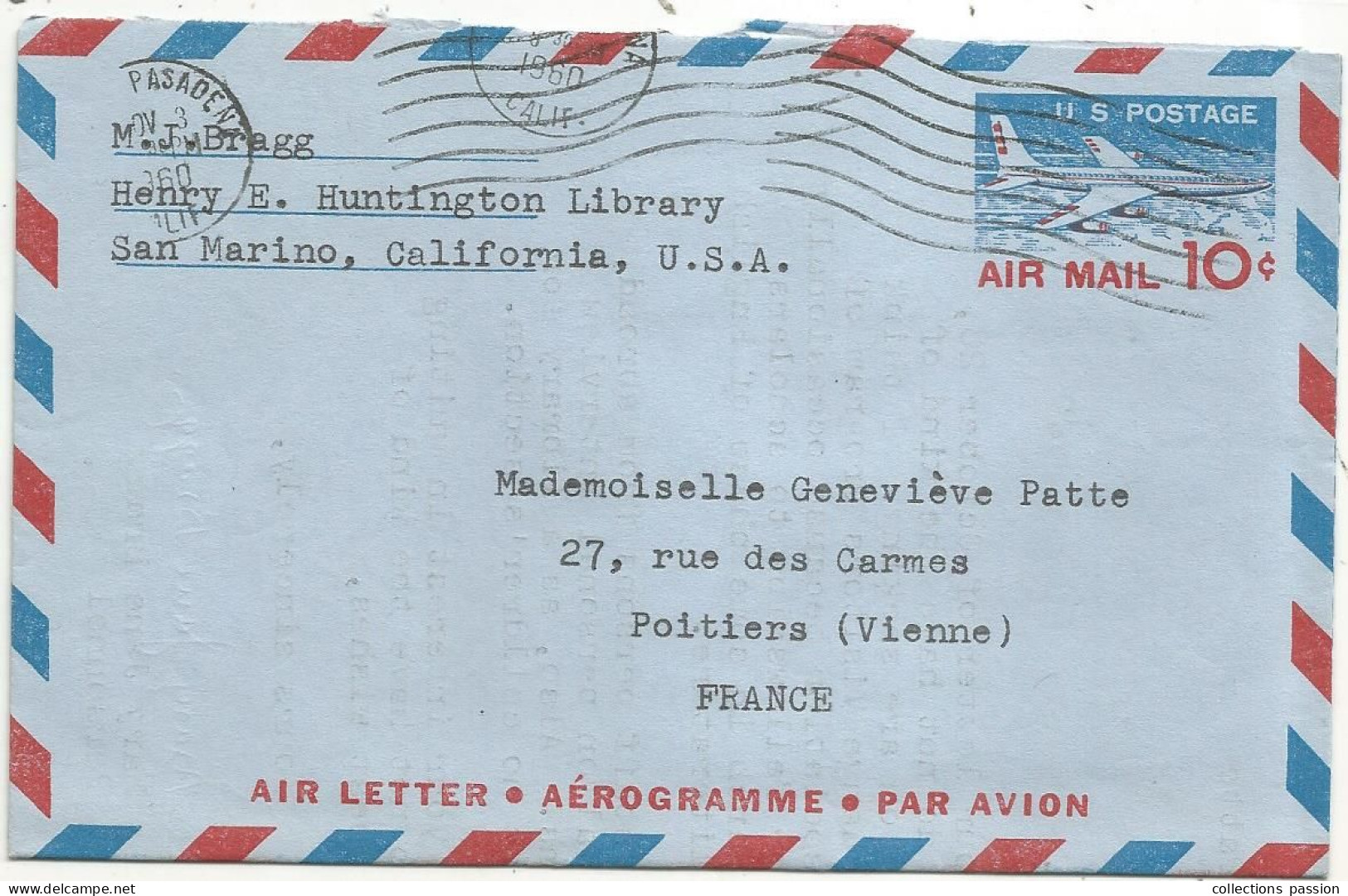 Entier Postal, ETATS UNIS, PASADENA, CALIFORNIE, 1960 - 1941-60