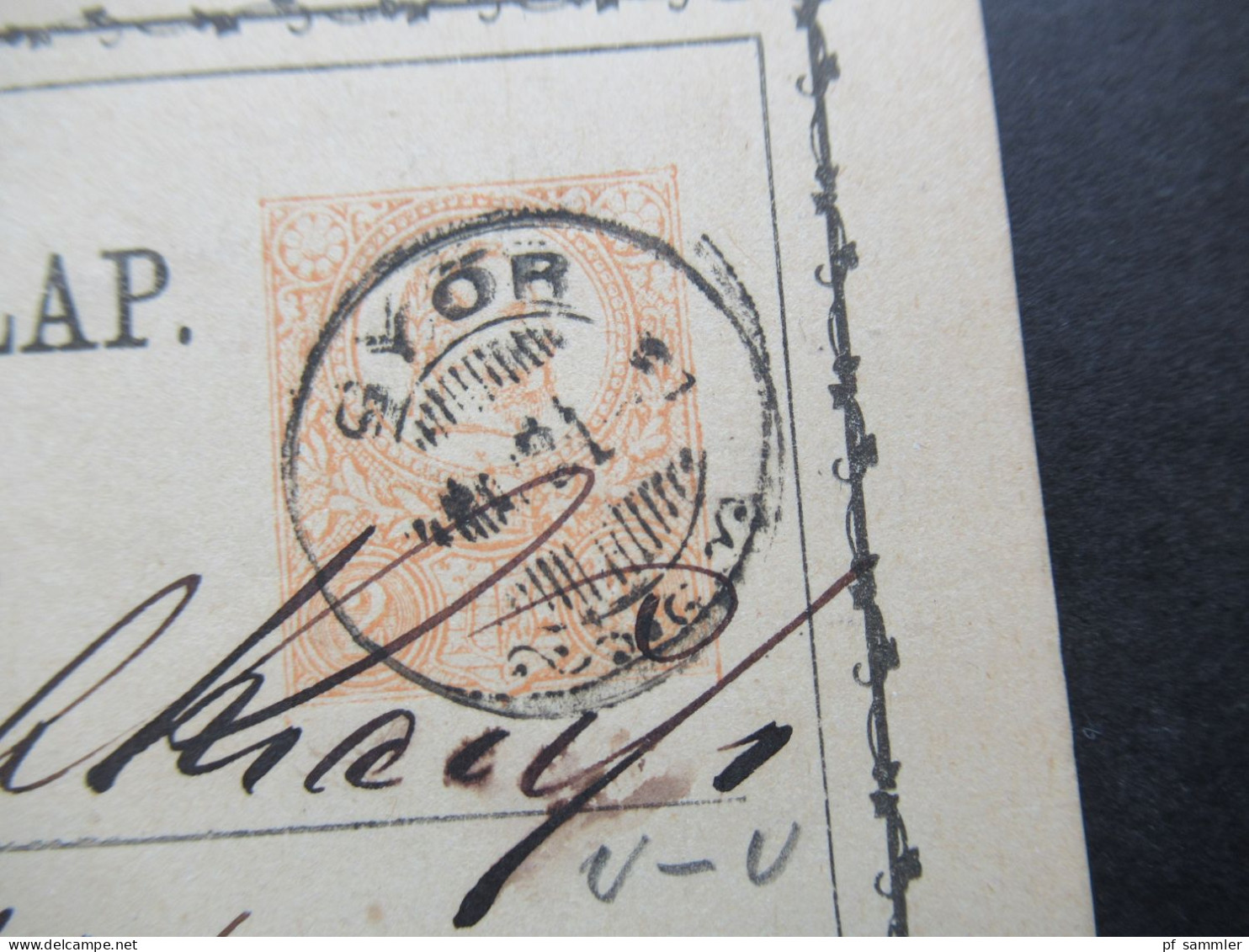 Ungarn Ganzsache Correspondenz Karte 22.5.1874 Stempel Györ Und Kleiner Ank. Stempel Wien - Interi Postali