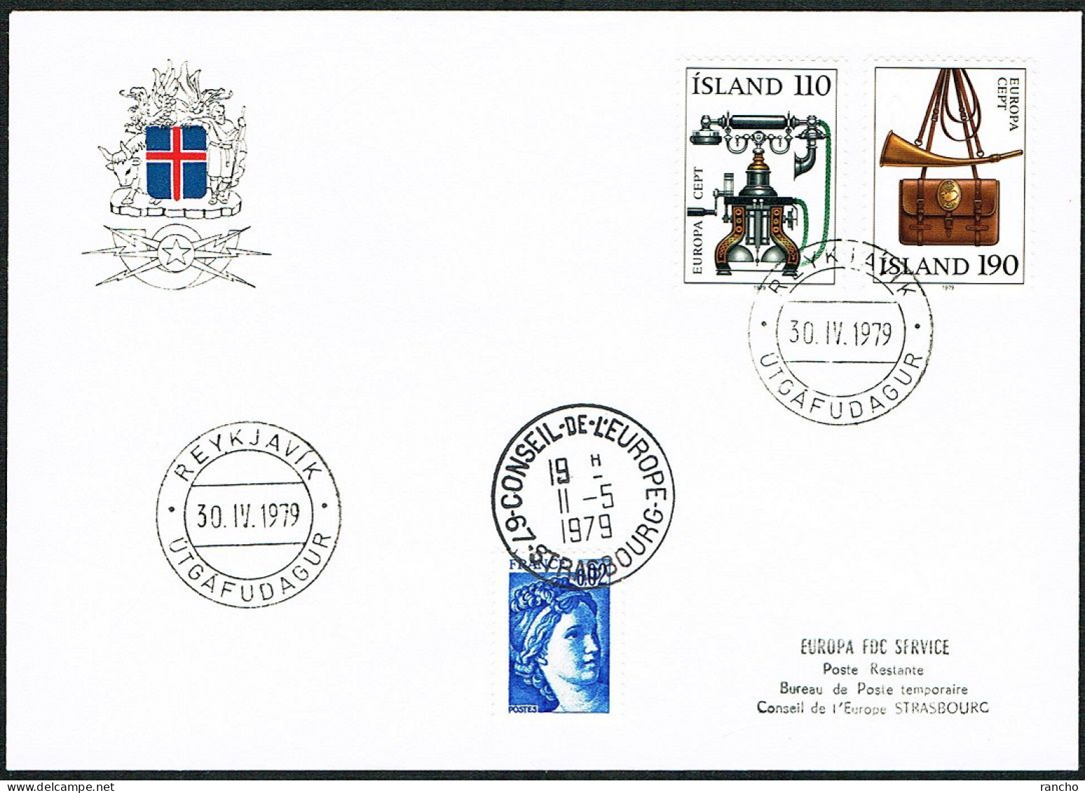 EUROPA FDC SERVICE . TIRAGE LIMITE Nr: 70/26. DU CONSEIL DE L'EUROPE STRASBOURG .REYKJAVIK .30.9.1979. ISLAND. - Covers & Documents