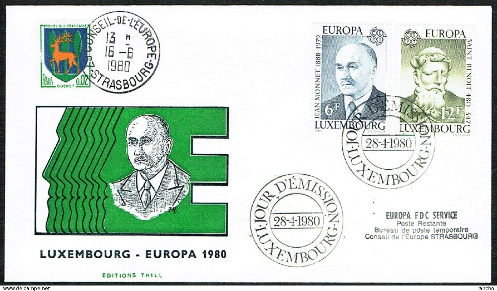 EUROPA FDC SERVICE . TIRAGE LIMITE Nr:60/20. DU CONSEIL DE L'EUROPE STRASBOURG. LUXEMBOURG.28.4.1980. - Brieven En Documenten
