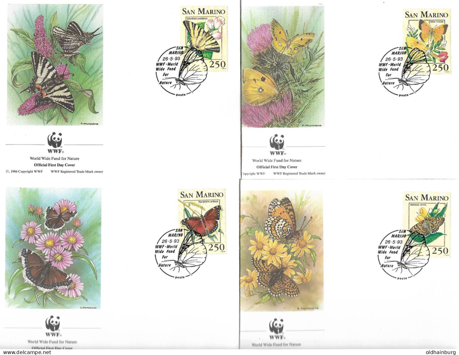 1135e: San Marino 1993, WWF- Ausgabe Schmetterlinge, Serie **/ FDC/ Maximumkarten, Jeweils In Schutzhüllen - Covers & Documents