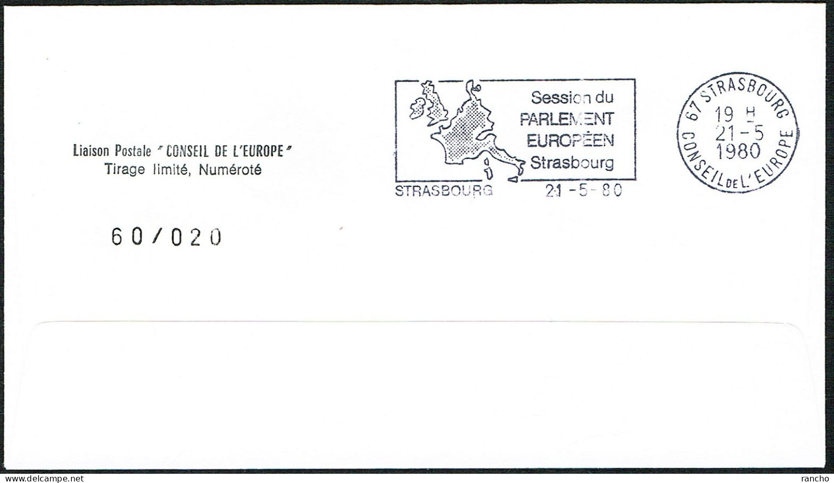 EUROPA FDC SERVICE . TIRAGE LIMITE Nr:60/20 DU CONSEIL DE L'EUROPE STRASBOURG. MONACO .28.4.1980. - Cartas & Documentos